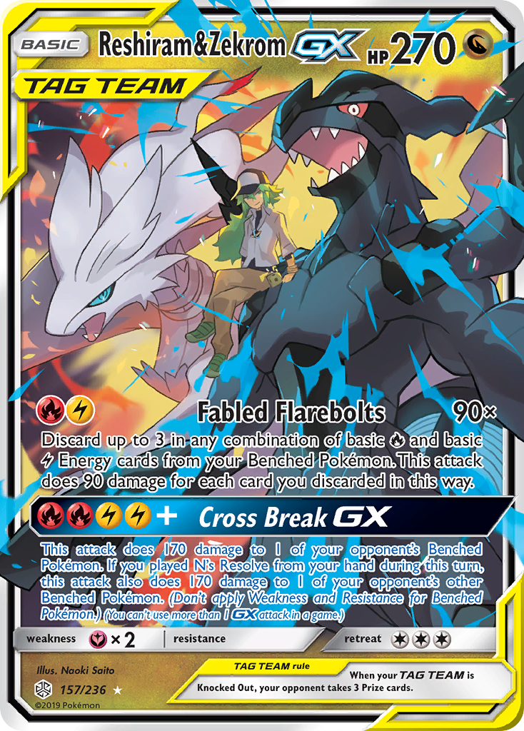 Reshiram & Zekrom GX 222/236 SM Cosmic Eclipse Holo Ultra Rare