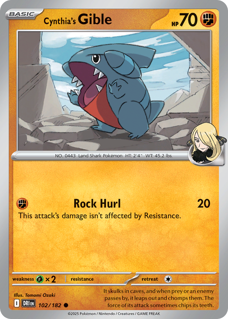 Losse Pokemonkaart 102/182 - Cynthia's Gible - Destined Rivals - [Common] - Reverse Holo