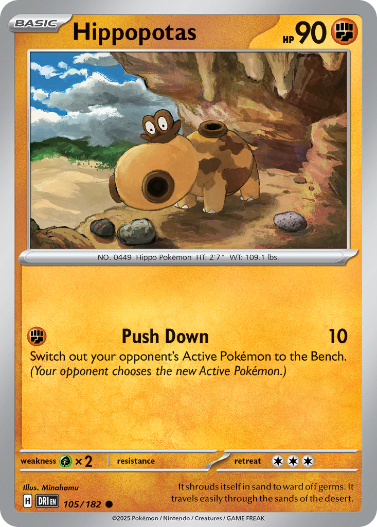 Losse Pokemonkaart 105/182 - Hippopotas - Destined Rivals - [Common] - Reverse Holo
