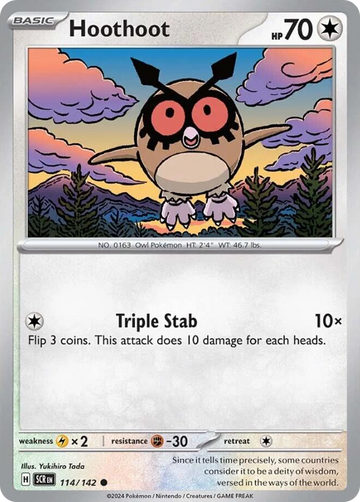 Losse Pokemonkaart 114/142 - Hoothoot - Stellar Crown - [Common] - Reverse Holo