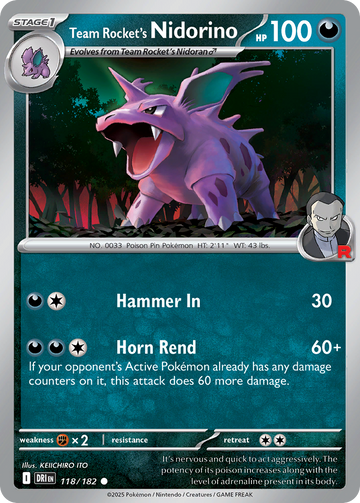 118/182 - Team Rocket's Nidorino - [Common] - Reverse Holo