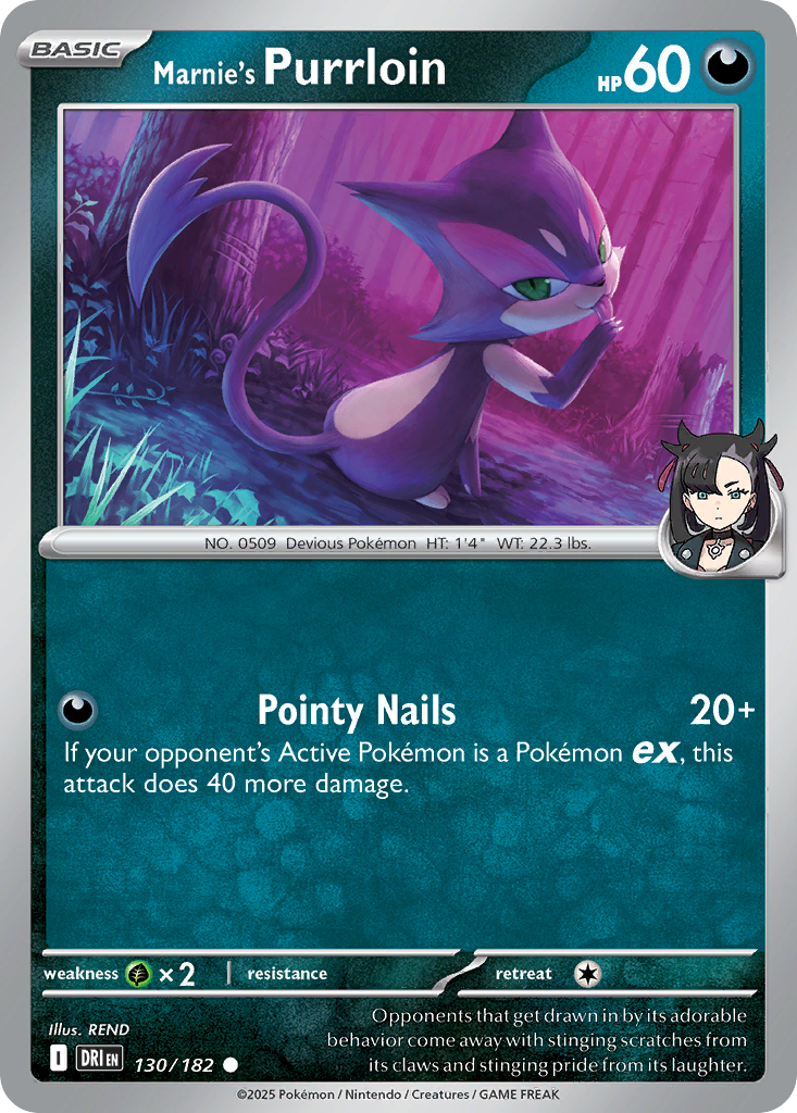Losse Pokemonkaart 130/182 - Marnie's Purrloin - Destined Rivals - [Common] - Reverse Holo