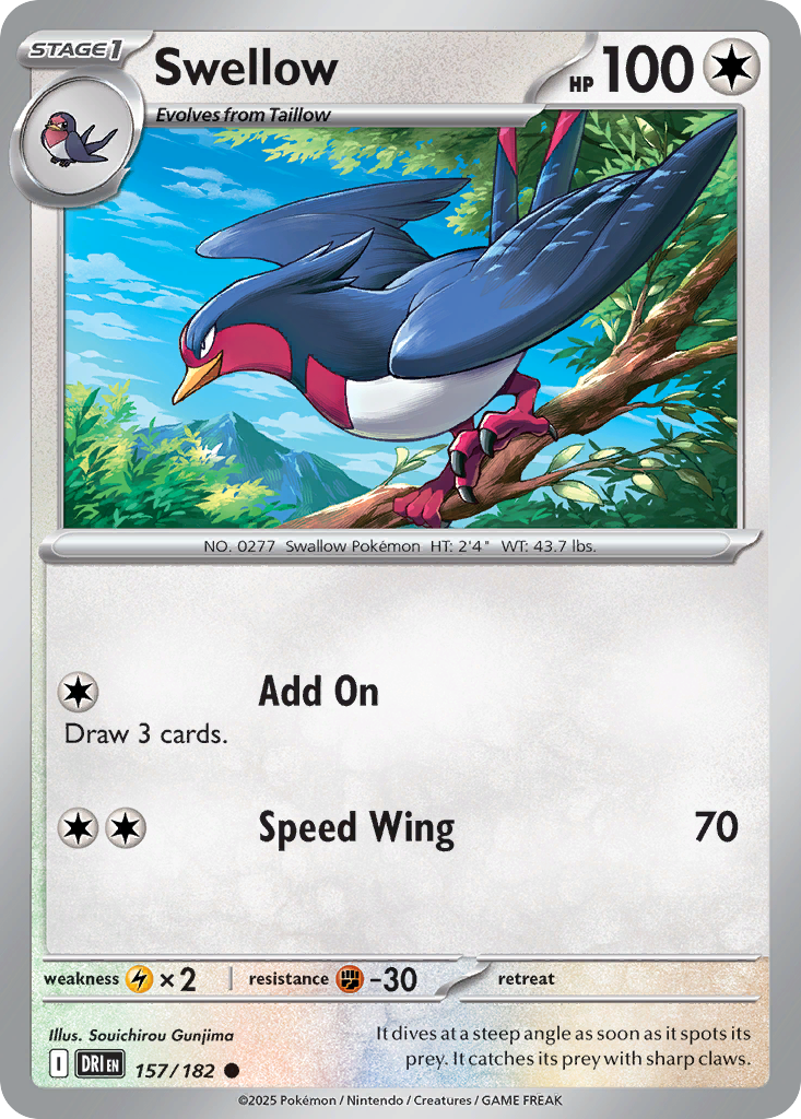Losse Pokemonkaart 157/182 - Swellow - Destined Rivals - [Common] - Reverse Holo