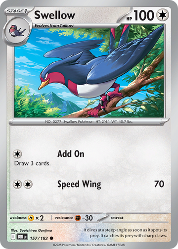 Losse Pokemonkaart 157/182 - Swellow - Destined Rivals - [Common] - Reverse Holo