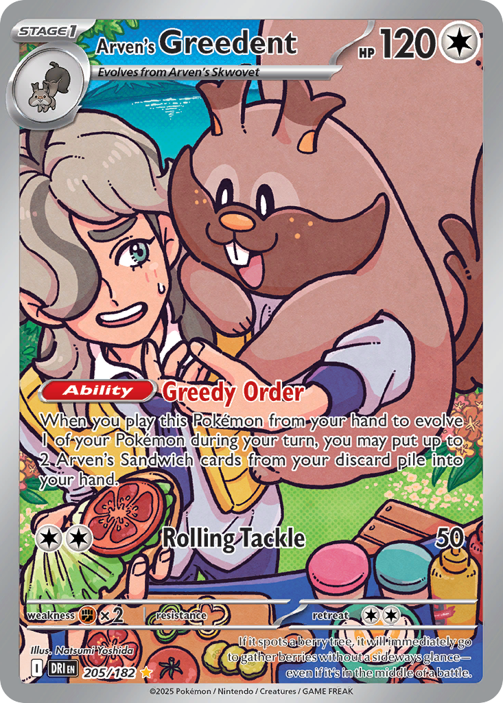 Losse Pokemonkaart 205/182 - Arven's Greedent - Destined Rivals - [Illustration Rare]