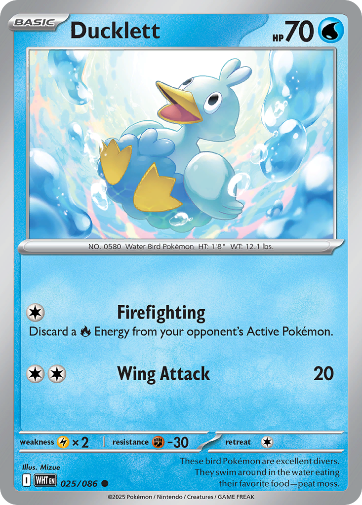 Losse Pokemonkaart 025/086 - Ducklett - White Flare - [Common] - Poke Ball Reverse Holo