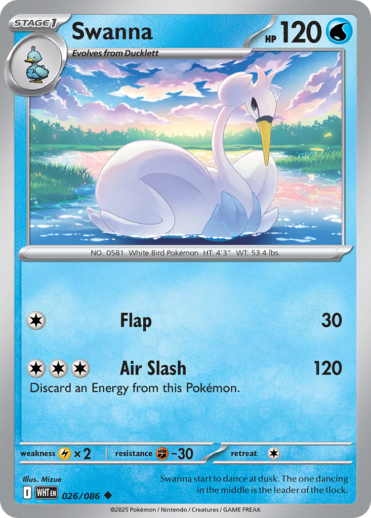 Losse Pokemonkaart 026/086 - Swanna - White Flare - [Uncommon] - Reverse Holo