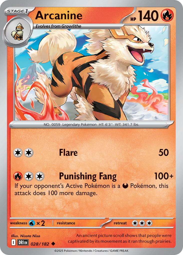 Losse Pokemonkaart 028/182 - Arcanine - Destined Rivals - [Uncommon] - Reverse Holo