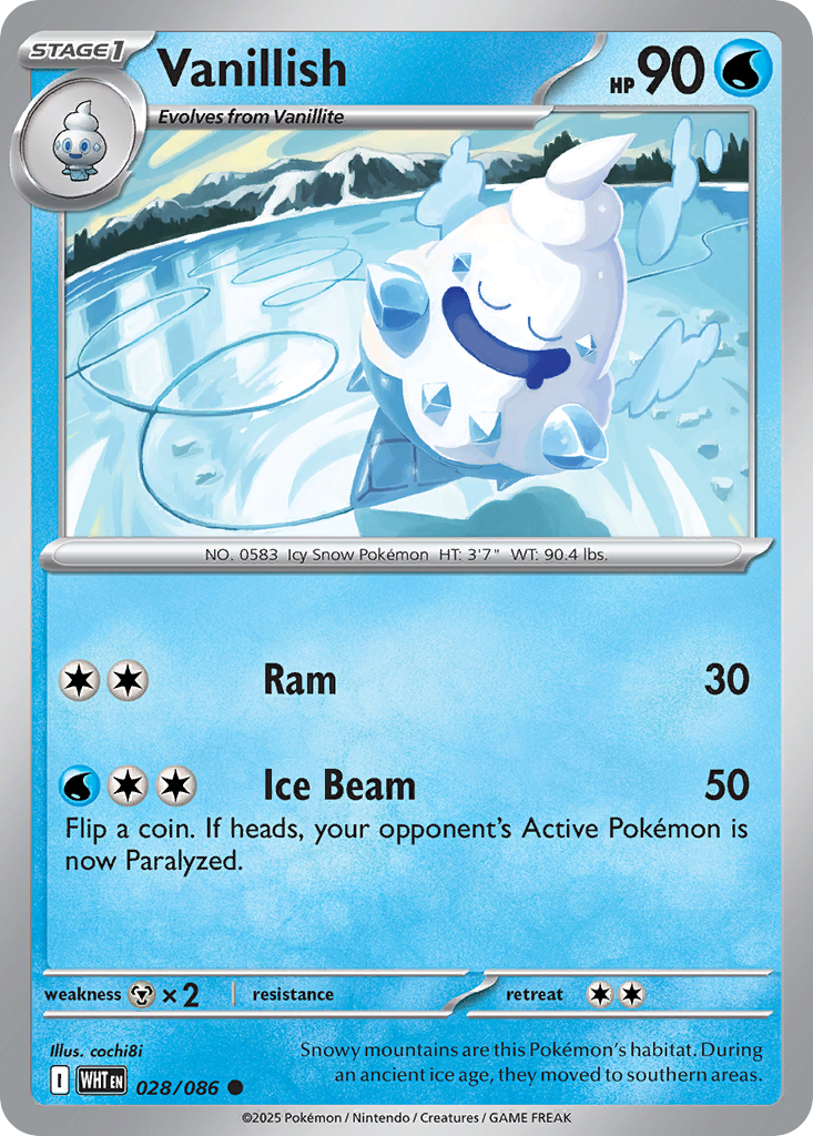 Losse Pokemonkaart 028/086 - Vanillish - White Flare - [Common] - Reverse Holo