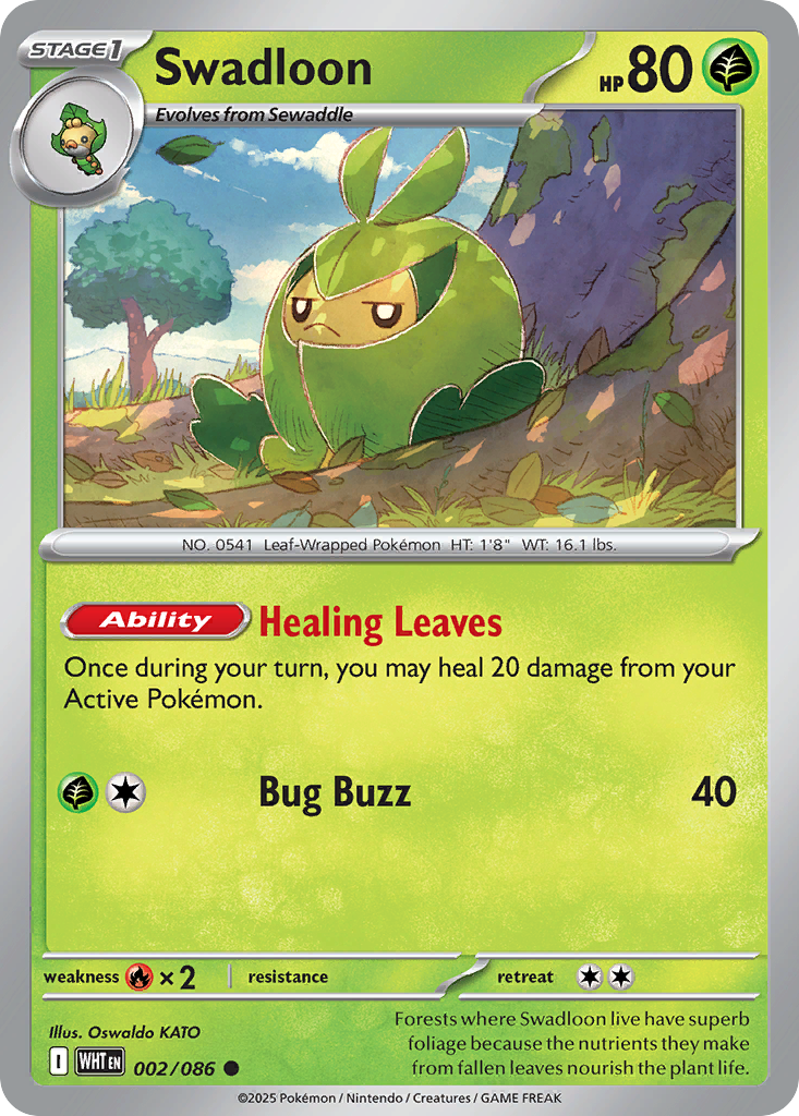 Losse Pokemonkaart 002/086 - Swadloon - White Flare - [Common] - Reverse Holo