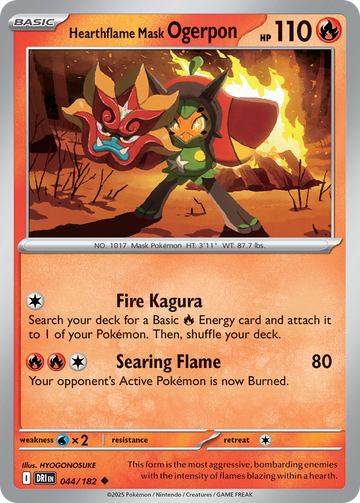 Losse Pokemonkaart 044/182 - Hearthflame Mask Ogerpon - Destined Rivals - [Uncommon] - Reverse Holo