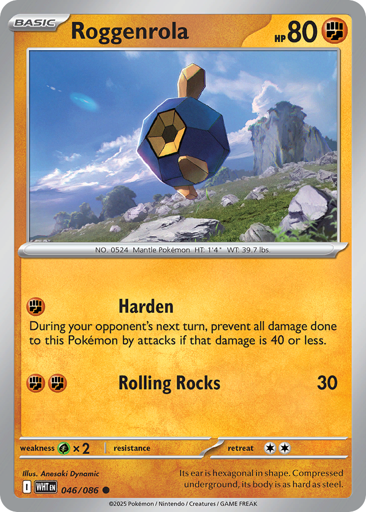 Losse Pokemonkaart 046/086 - Roggenrola - White Flare - [Common] - Poke Ball Reverse Holo