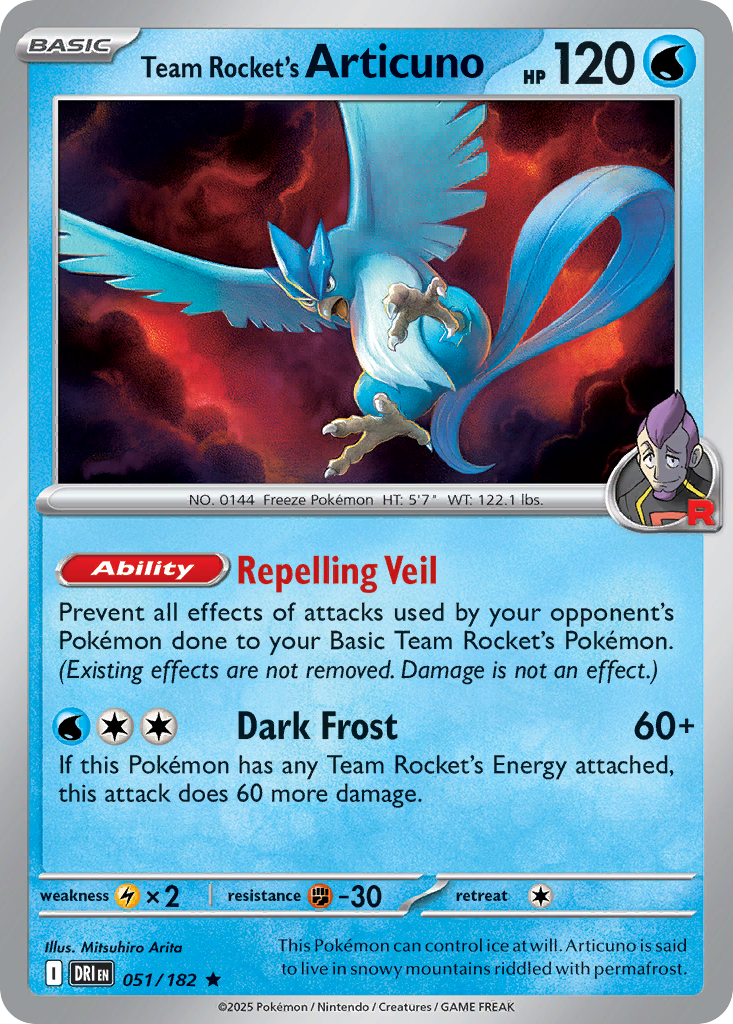 Losse Pokemonkaart 051/182 - Team Rocket's Articuno - Destined Rivals - [Rare]