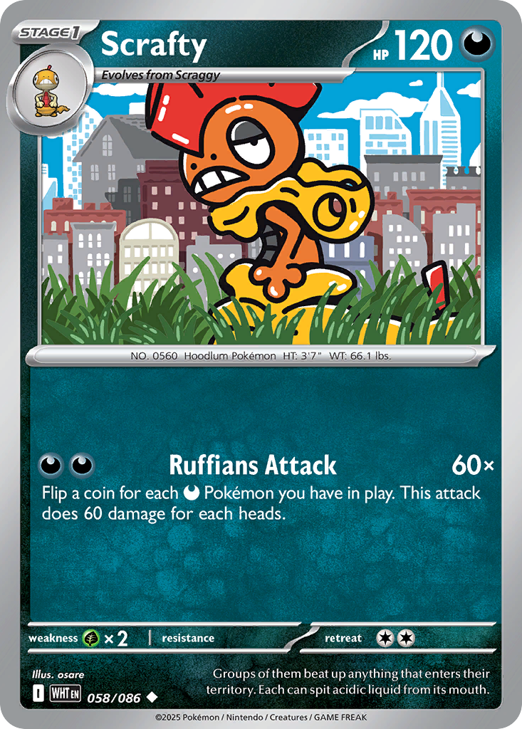 Losse Pokemonkaart 058/086 - Scrafty - White Flare - [Uncommon] - Reverse Holo