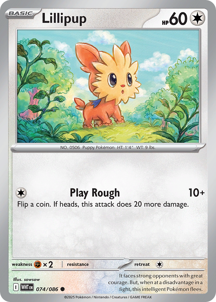 Losse Pokemonkaart 074/086 - Lillipup - White Flare - [Common] - Reverse Holo
