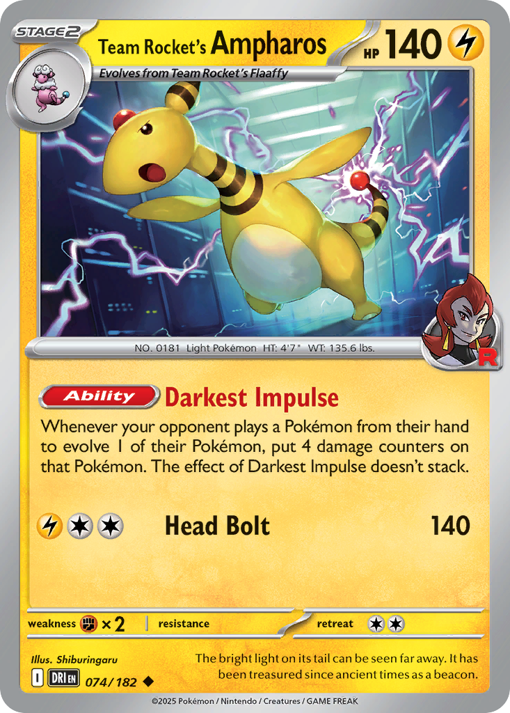 Losse Pokemonkaart 074/182 - Team Rocket's Ampharos - Destined Rivals - [Uncommon] - Reverse Holo