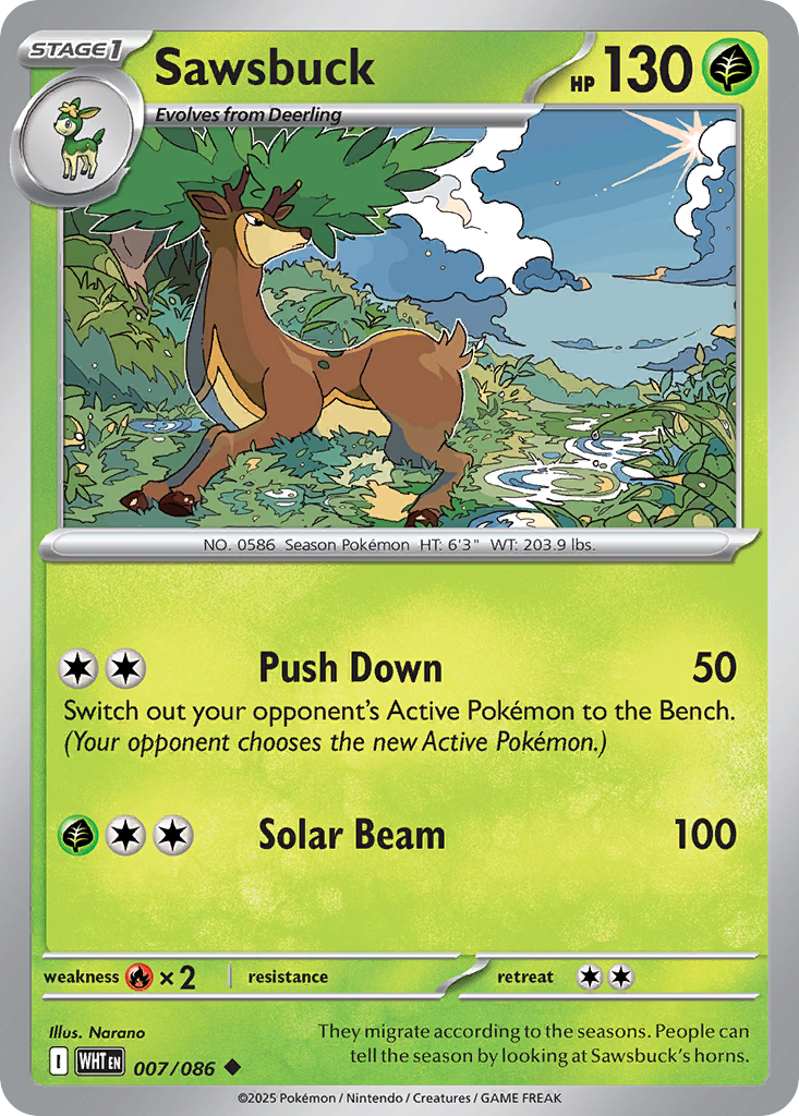 Losse Pokemonkaart 007/086 - Sawsbuck - White Flare - [Uncommon]