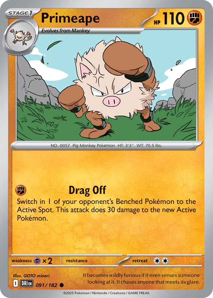 Losse Pokemonkaart 091/182 - Primeape - Destined Rivals - [Common] - Reverse Holo