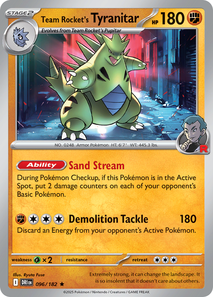 Losse Pokemonkaart 096/182 - Team Rocket's Tyranitar - Destined Rivals - [Rare] - Reverse Holo
