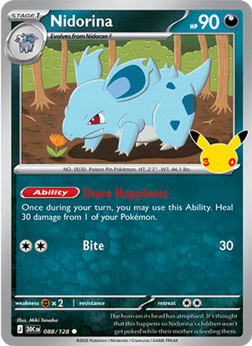 Losse Pokémonkaart 088/128 - Nidorina - 30th Celebration - [Common]