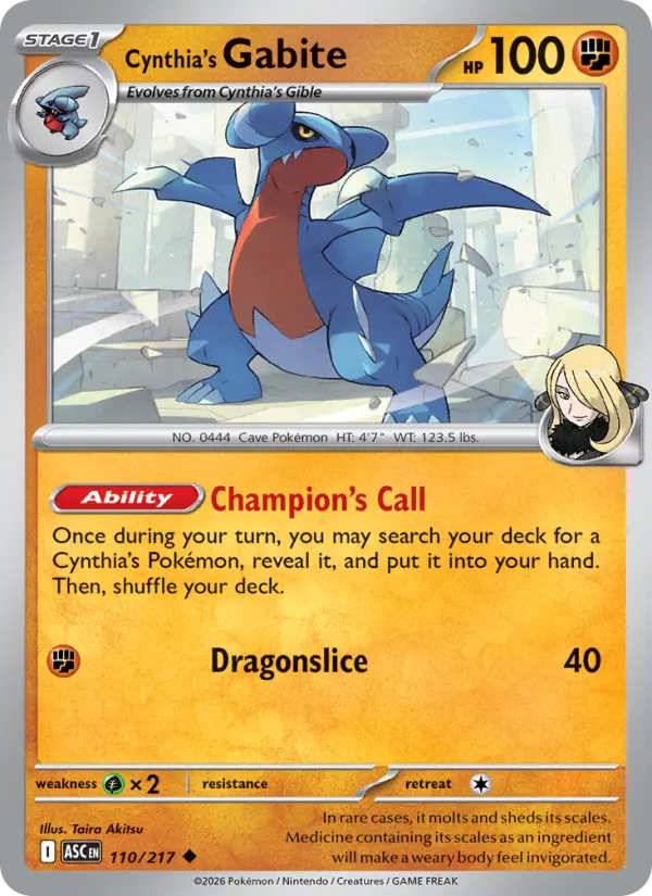 Losse Pokémonkaart 110/217 - Cynthia's Gabite - Ascended Heroes - [Uncommon] - Energy Reverse Holo