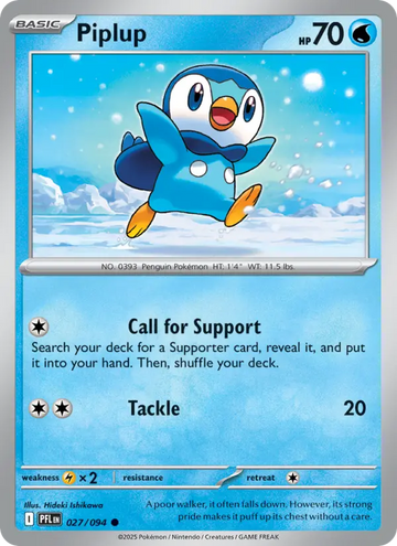 Losse Pokémonkaart 027/094 - Piplup - Phantasmal Flames - [Common]