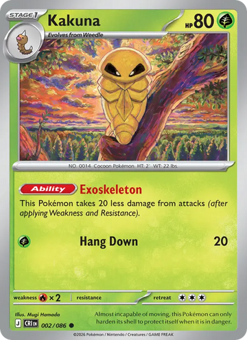 Losse Pokémonkaart 002/086 - Kakuna - Chaos Rising - [Common] - Reverse Holo