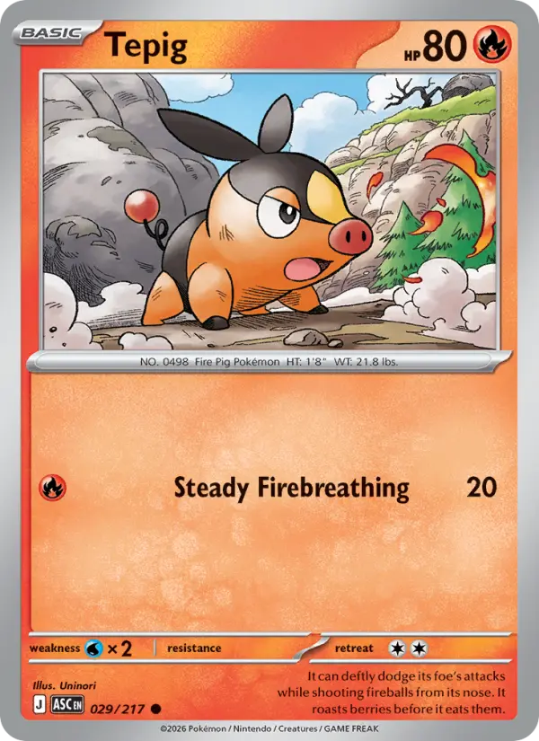 Losse Pokémonkaart 029/217 - Tepig - Ascended Heroes - [Common] - Friendball Reverse Holo