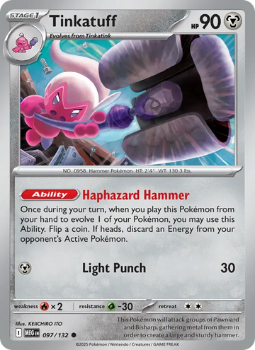Losse Pokémonkaart 097/132 - Tinkatuff - Mega Evolution - [Common]