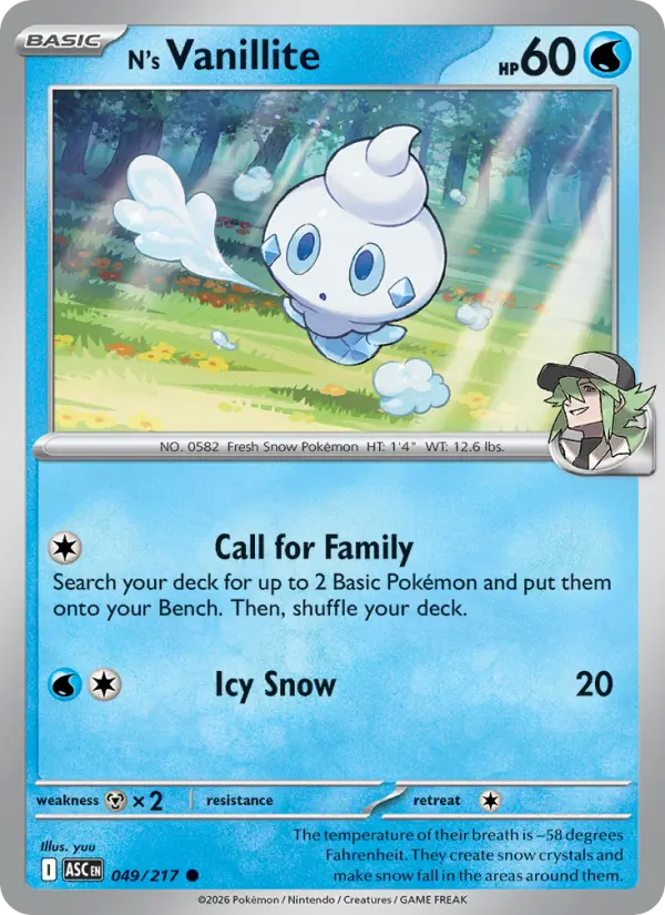Losse Pokémonkaart 049/217 - N's Vanillite - Ascended Heroes - [Common] - Pokeball Reverse Holo