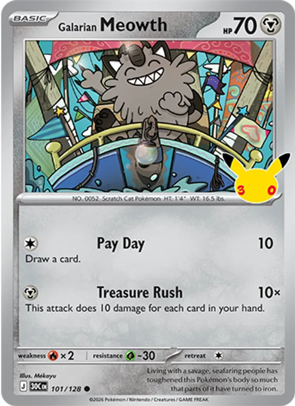 Losse Pokémonkaart 101/128 - Galarian Meowth - 30th Celebration - [Common]