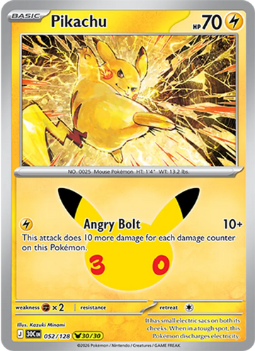 Losse Pokémonkaart 052/128 - Pikachu - 30th Celebration - [Pikachu Rare]