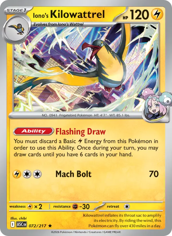 Losse Pokémonkaart 072/217 - Iono's Kilowattrel - Ascended Heroes - [Rare]
