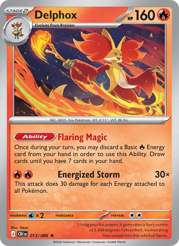 Losse Pokémonkaart 013/086 - Delphox - Chaos Rising - [Rare] - Reverse Holo