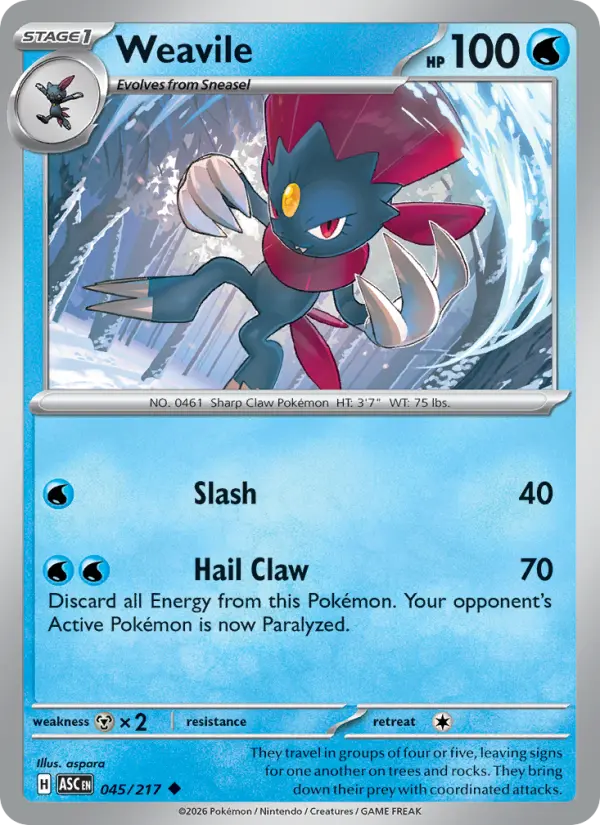Losse Pokémonkaart 045/217 - Weavile - Ascended Heroes - [Uncommon]