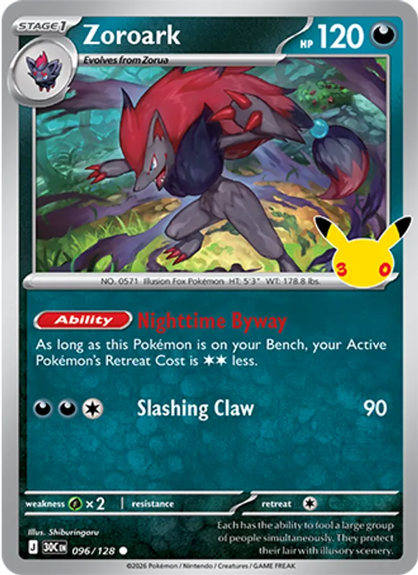 Losse Pokémonkaart 096/128 - Zoroark - 30th Celebration - [Common]