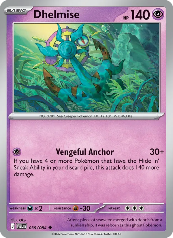 Losse Pokémonkaart 039/084 - Dhelmise - Pitch Black - [Uncommon]