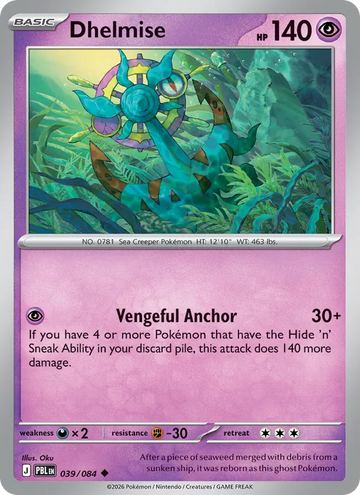 Losse Pokémonkaart 039/084 - Dhelmise - Pitch Black - [Uncommon]