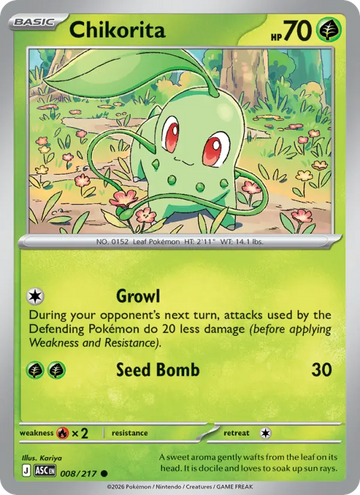 Losse Pokémonkaart 008/217 - Chikorita - Ascended Heroes - [Common] - Friendball Reverse Holo