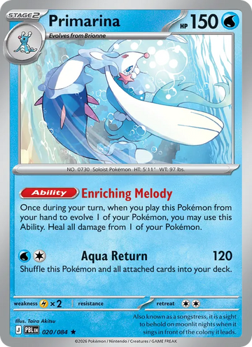 Losse Pokémonkaart 020/084 - Primarina - Pitch Black - [Rare]