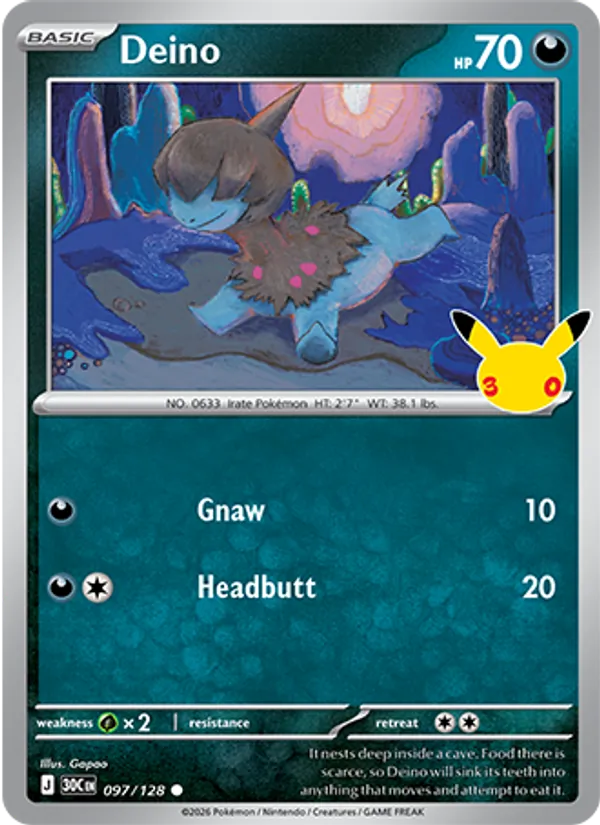 Losse Pokémonkaart 097/128 - Deino - 30th Celebration - [Common]