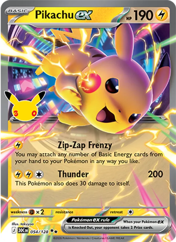 Losse Pokémonkaart 054/128 - Pikachu ex - 30th Celebration - [Double rare]