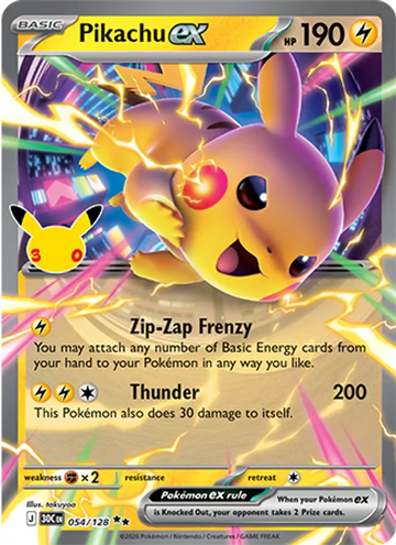 Losse Pokémonkaart 054/128 - Pikachu ex - 30th Celebration - [Double rare]