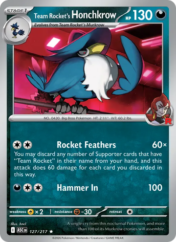 Losse Pokémonkaart 127/217 - Team Rocket's Honchkrow - Ascended Heroes - [Rare] - Energy Reverse Holo