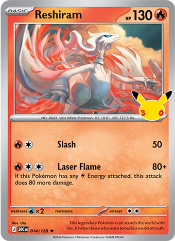 Losse Pokémonkaart 014/128 - Reshiram - 30th Celebration - [Rare]