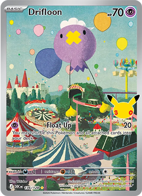 Losse Pokémonkaart 136/128 - Drifloon - 30th Celebration - [Illustration rare]