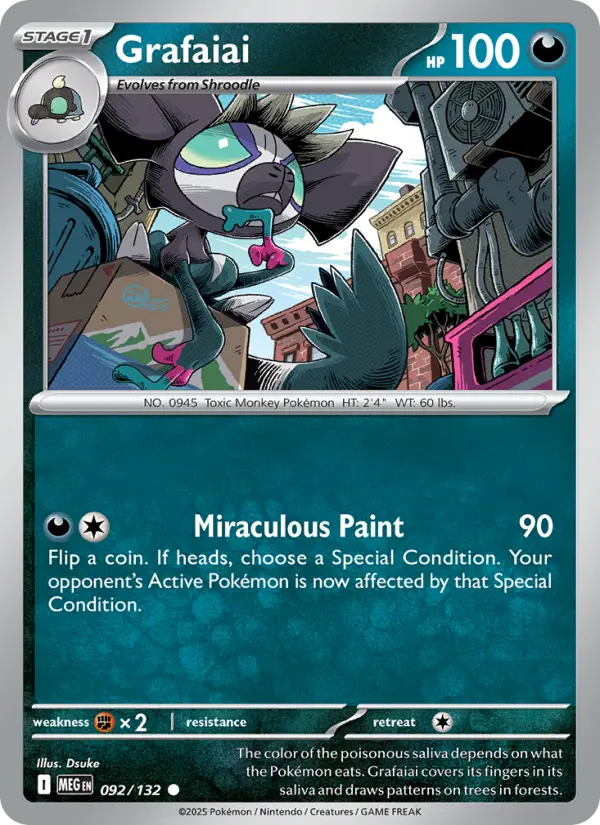 Losse Pokémonkaart 092/132 - Grafaiai - Mega Evolution - [Common]
