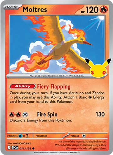 Losse Pokémonkaart 011/128 - Moltres - 30th Celebration - [Common]