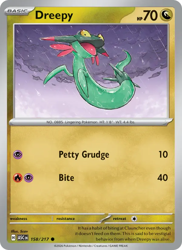 Losse Pokémonkaart 158/217 - Dreepy - Ascended Heroes - [Common] - Quickball Reverse Holo