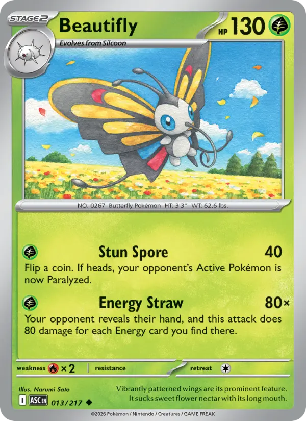 Losse Pokémonkaart 013/217 - Beautifly - Ascended Heroes - [Uncommon] - Loveball Reverse Holo